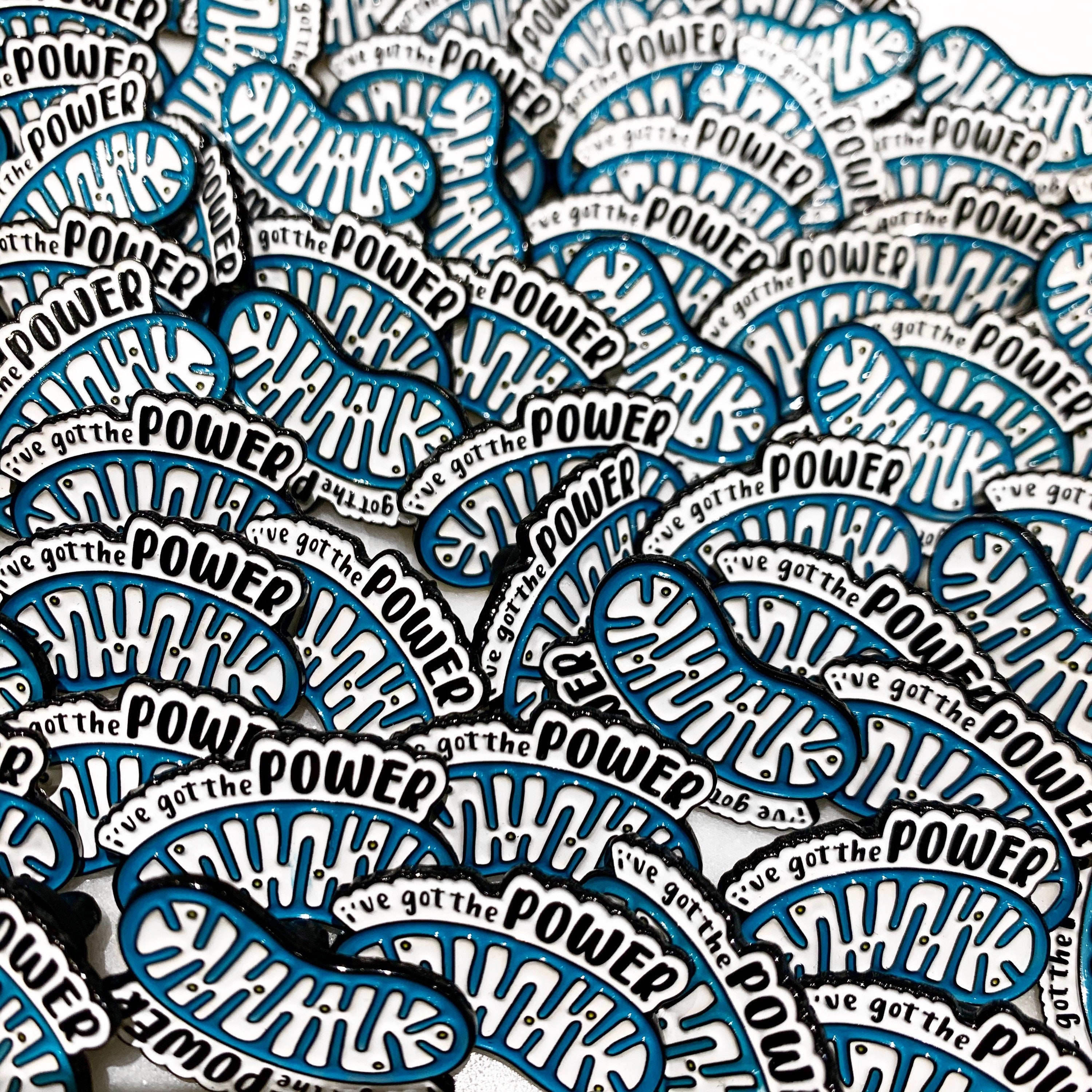 Collection of 'I've got the power' stickers with blue and black design.
