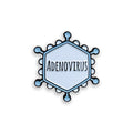 Illustration of an adenovirus with 'ADENOVIRUS' text on a white background