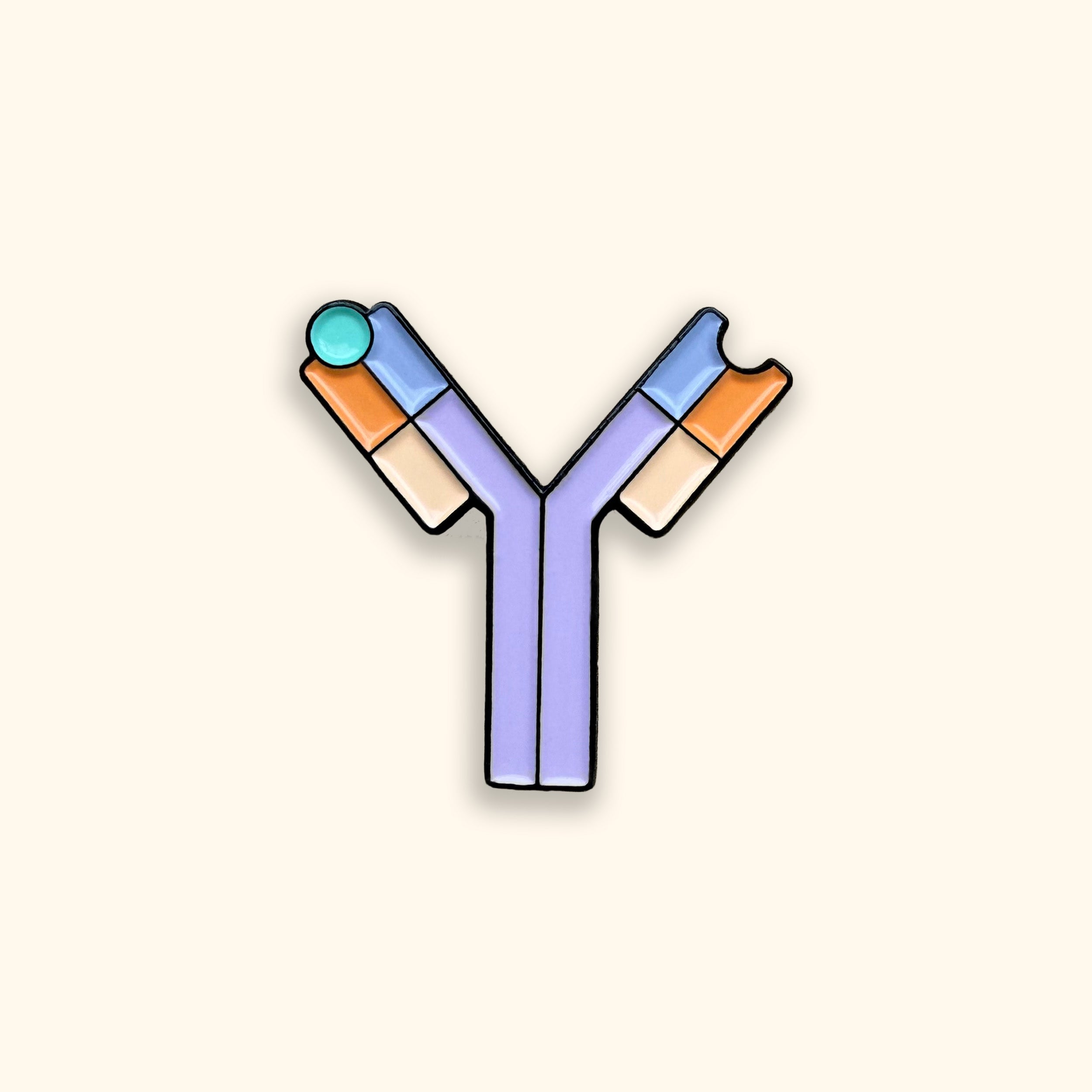 Antibody purple and orange enamel pin badge on orange background