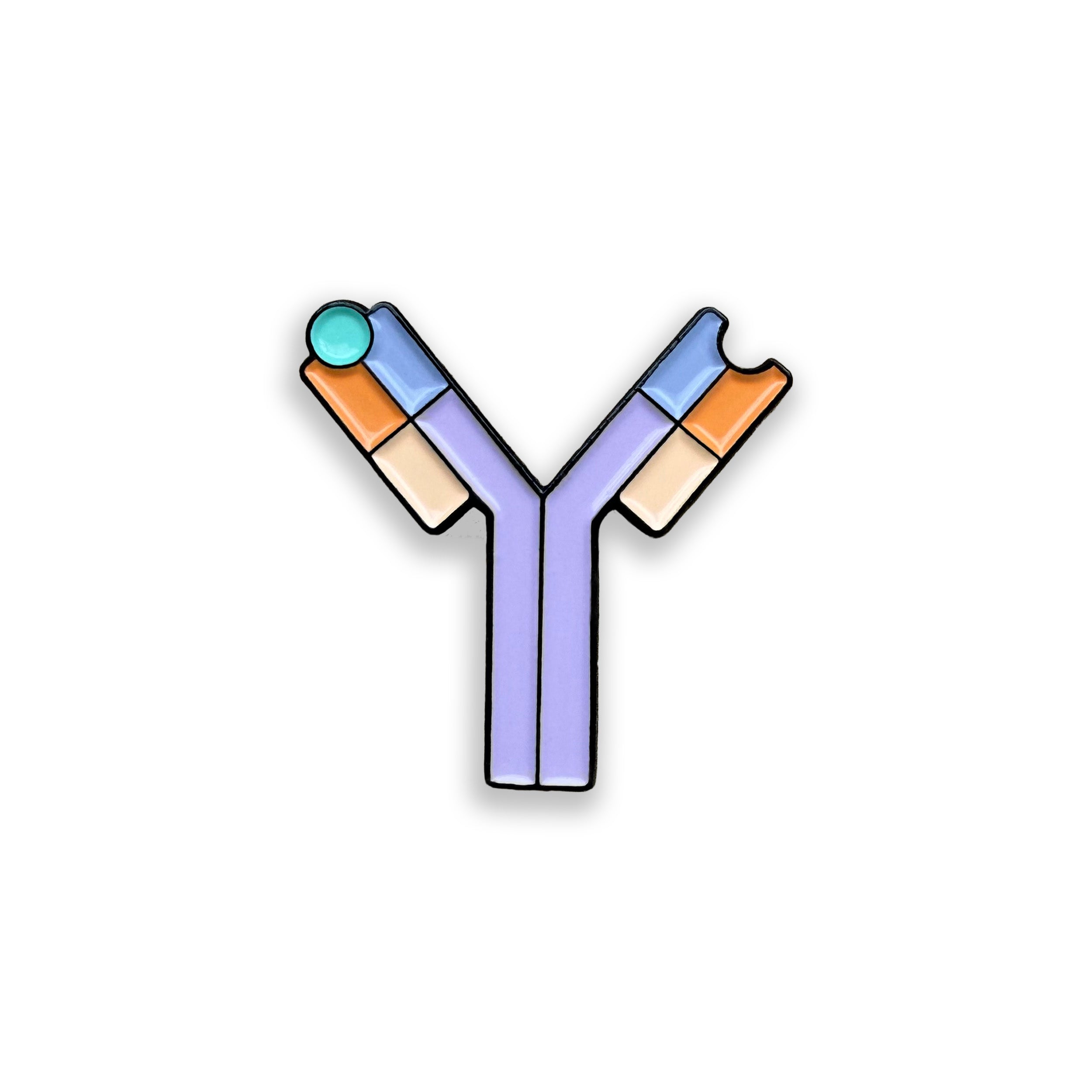 Antibody purple and orange enamel pin badge on white background