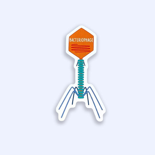 Bacteriophage colourful vinyl sticker on blue background