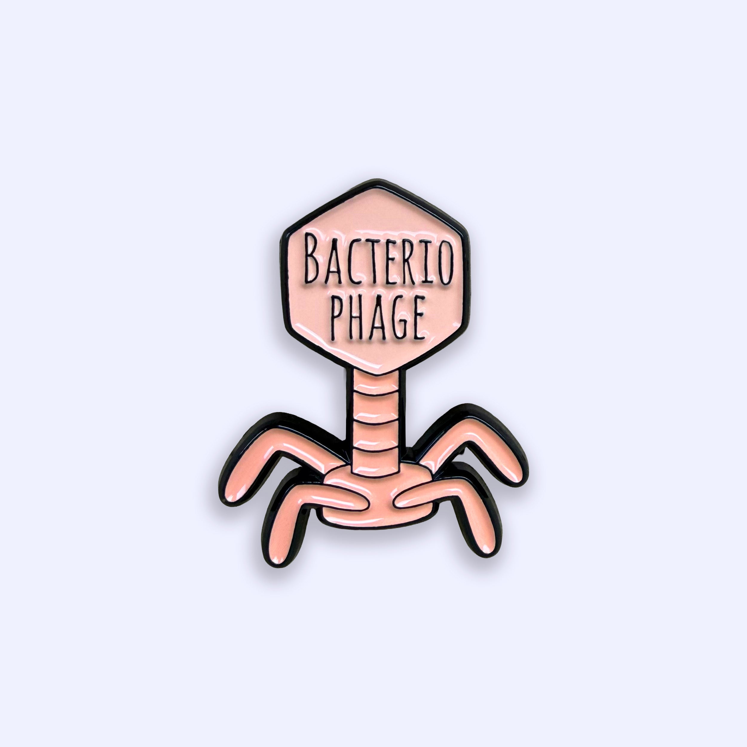 Illustration of a bacteriophage on a light purple background