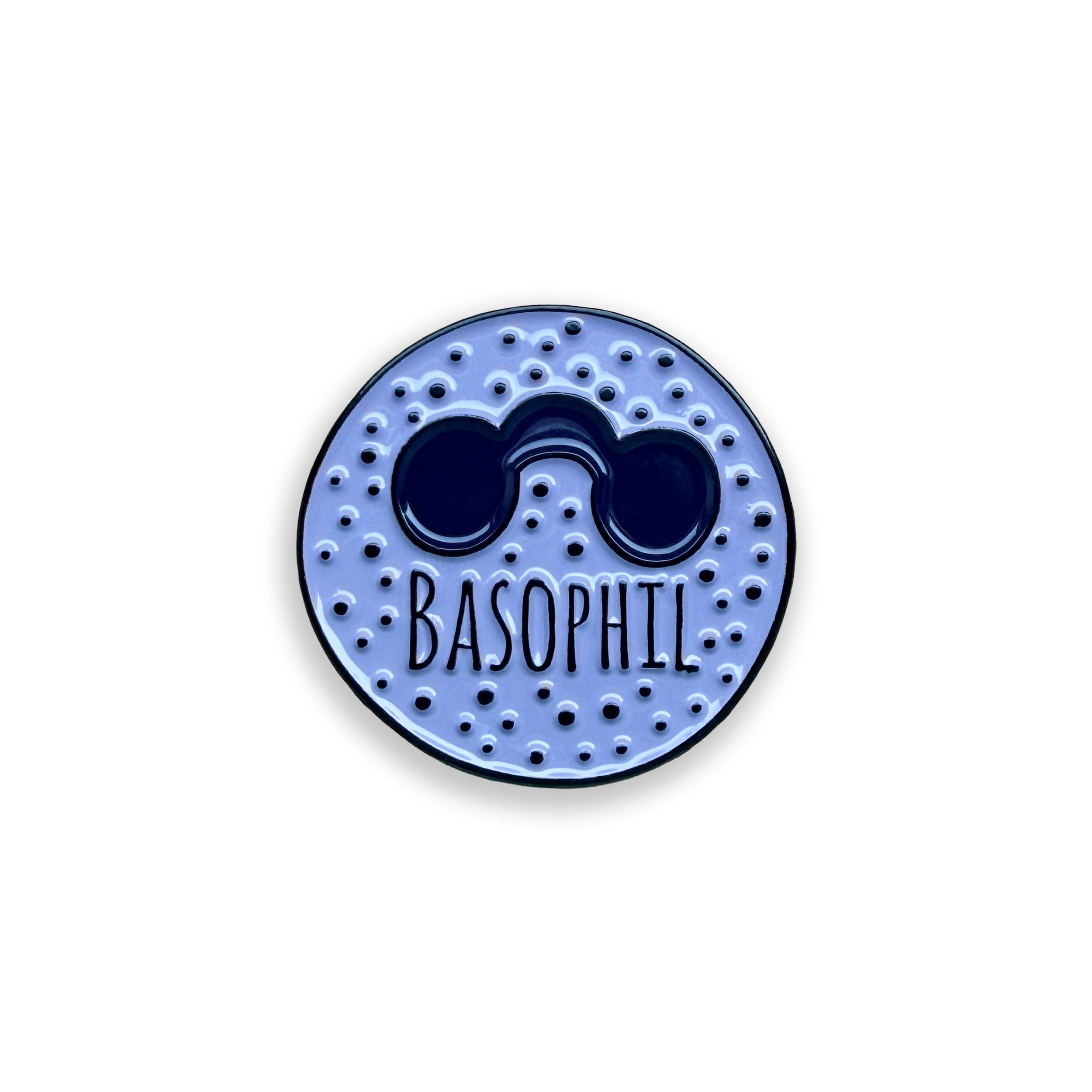 Round blue and black object with 'Basophil' text on a white background