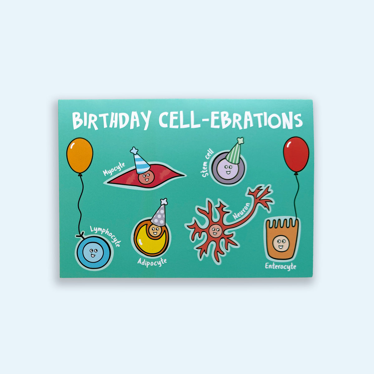 Cell-ebrations science birthday card on a green background