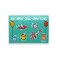 Cell-ebrations science birthday card on white background
