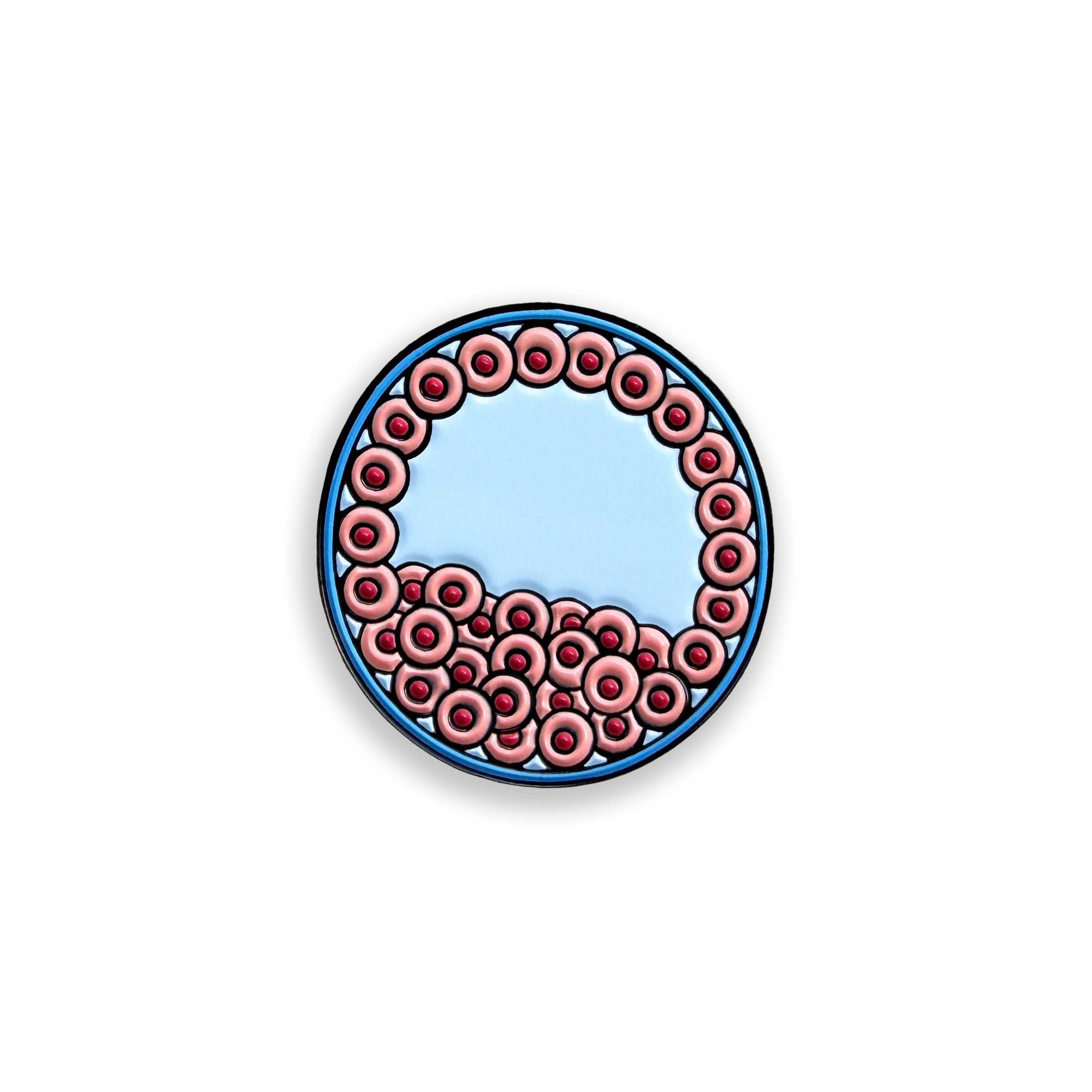 Blastocyst pink and blue enamel pin badge on white background