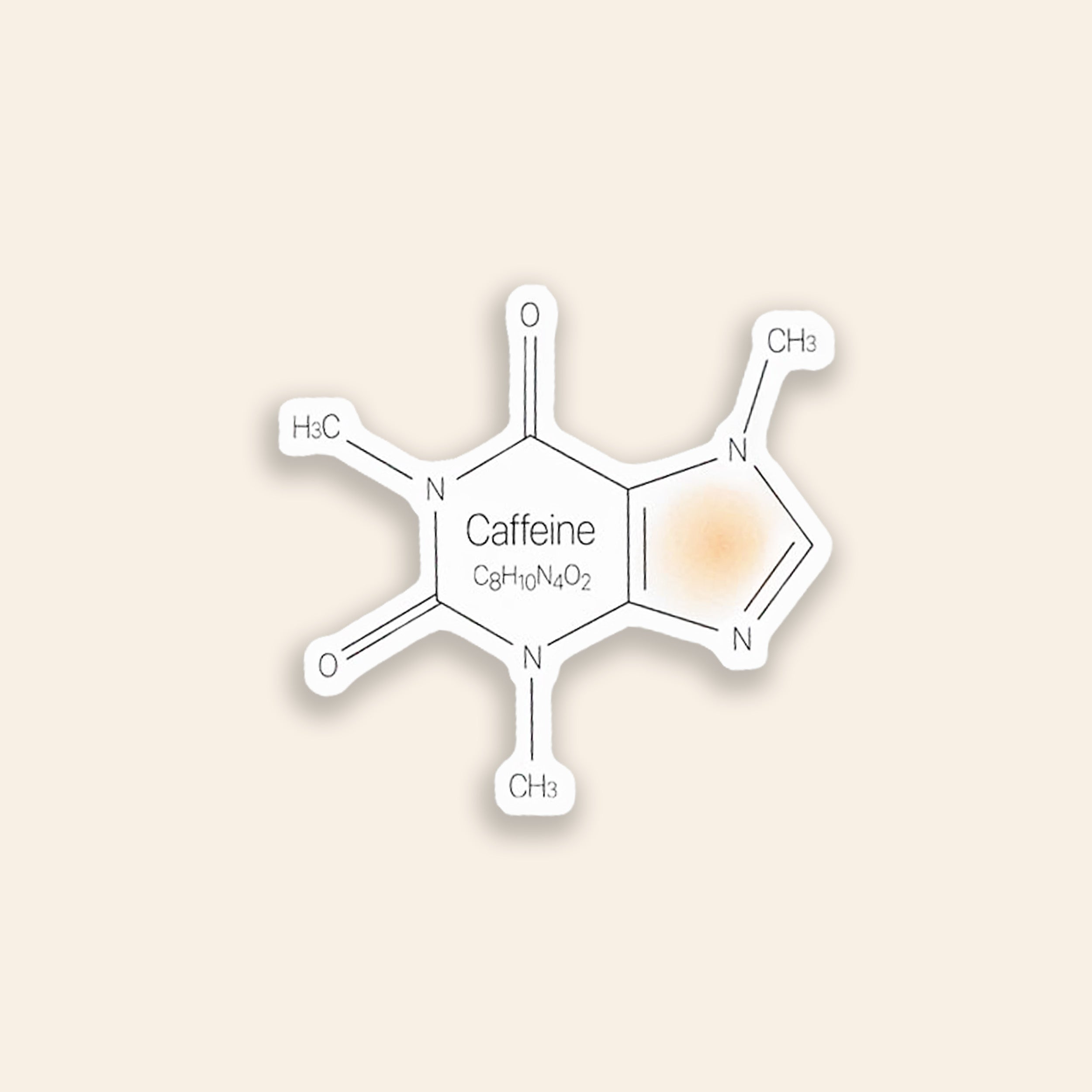 Molecular structure of caffeine on a beige background