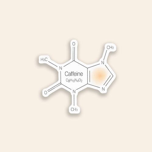 Molecular structure of caffeine on a beige background