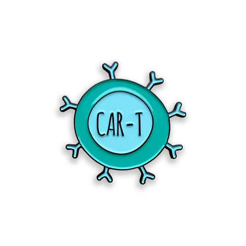 Illustration of a cell with 'CAR-T' text on a white background