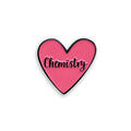  I Love Chemistry pink enamel pin badge on white background