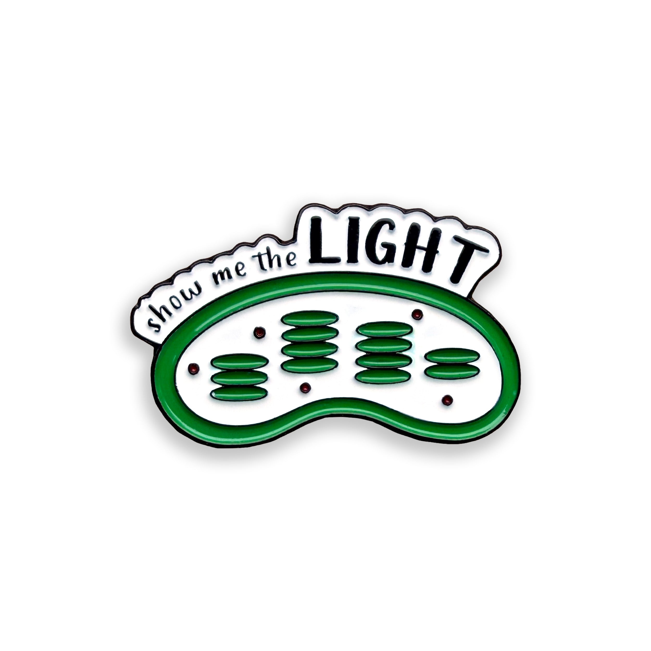 Chloroplast white and green enamel pin badge on white background