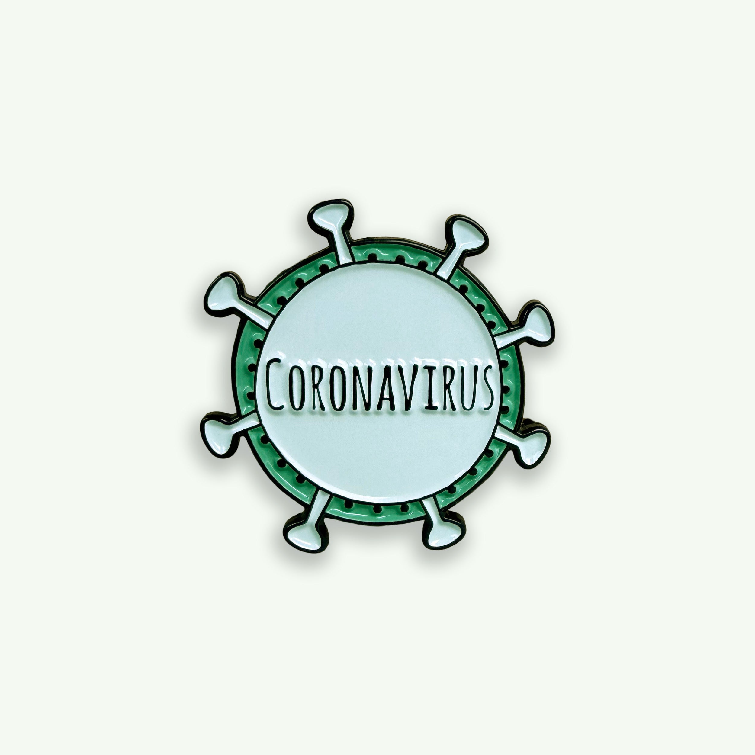 Pin with 'Coronavirus' text on a light green background