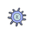 Dendritic cell purple and grey enamel pin badge on a white background