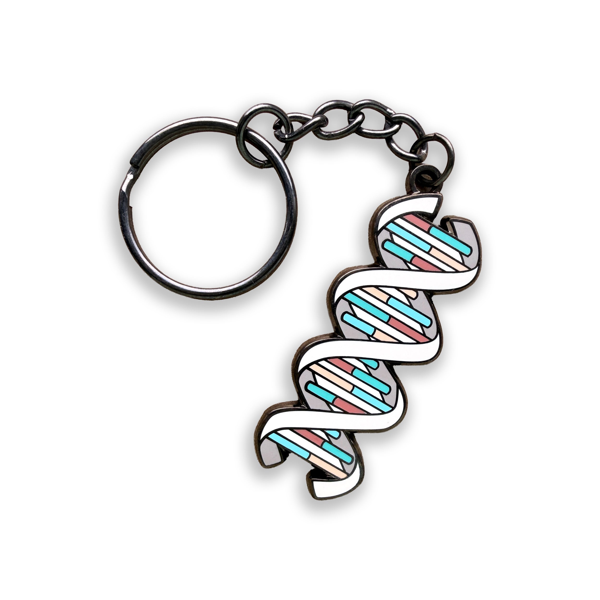 DNA colourful enamel keyring on white background
