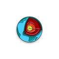 Earth's layers colourful enamel pin badge on white background