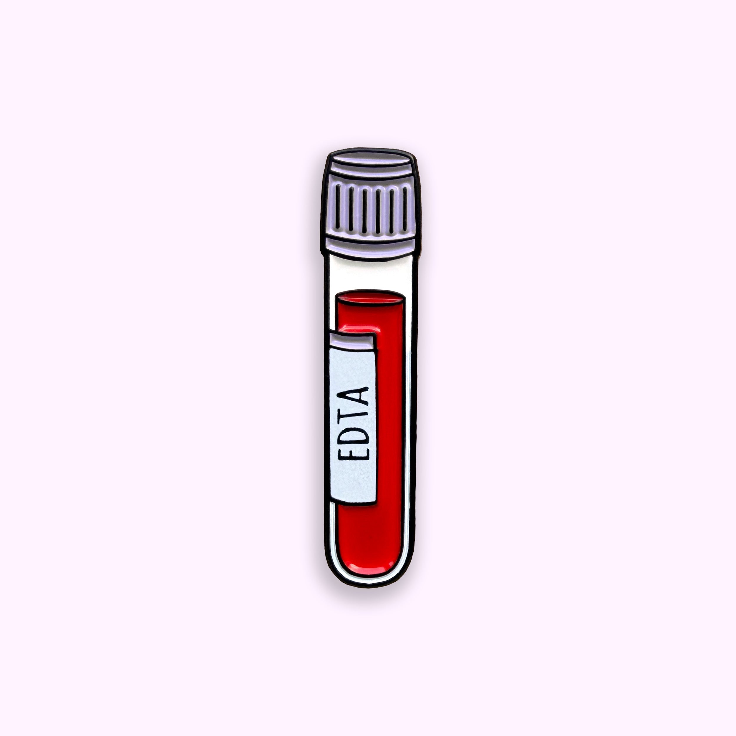 EDTA purple top blood tube enamel pin badge on purple background
