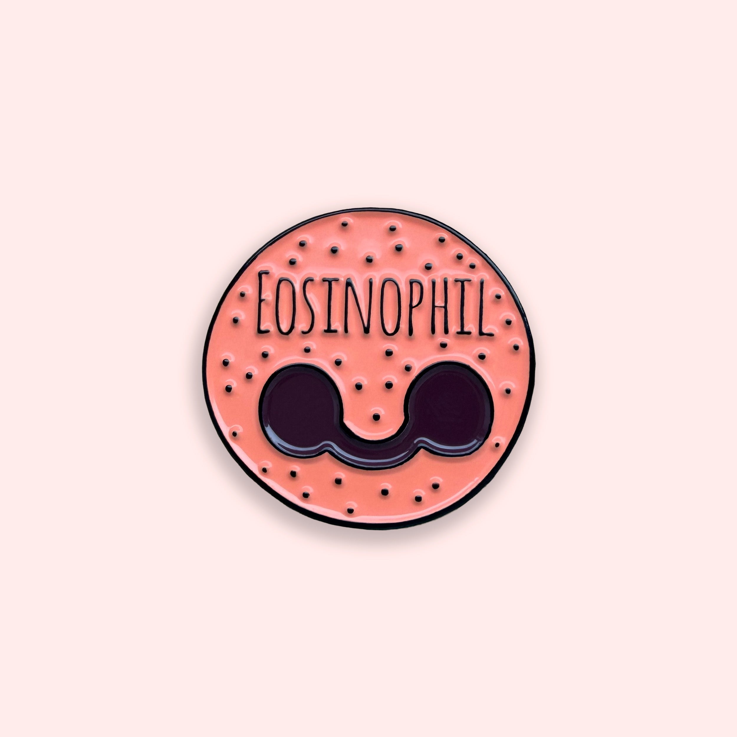Circular badge with 'Eosinophil' text on a pink background