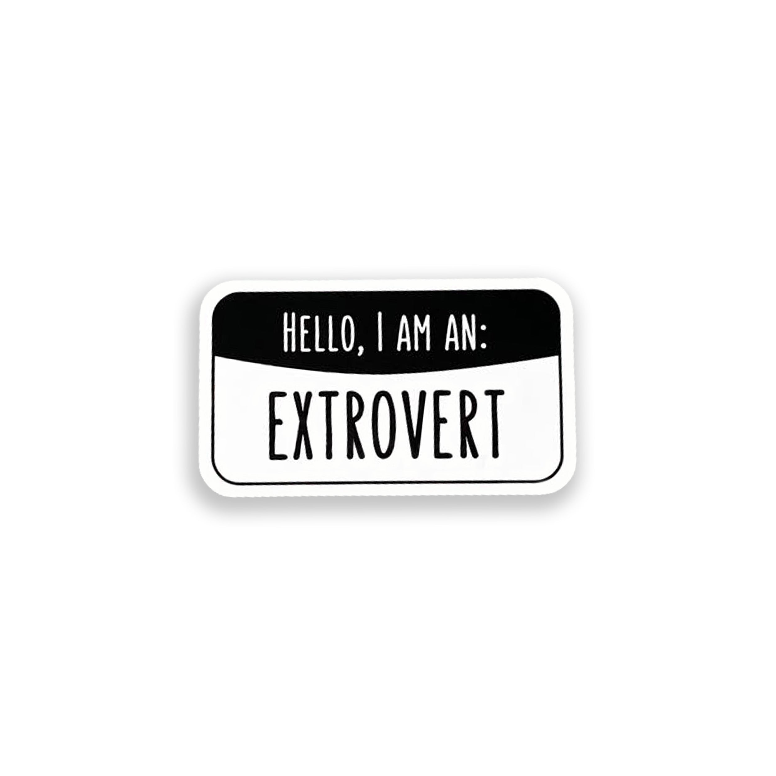Sticker with 'Hello, I am an: Extrovert' text on a white background