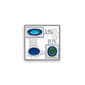 Enamel pin of a flow cytometry plot with gating over the x and y axis pseudoplot populations on a plain white background