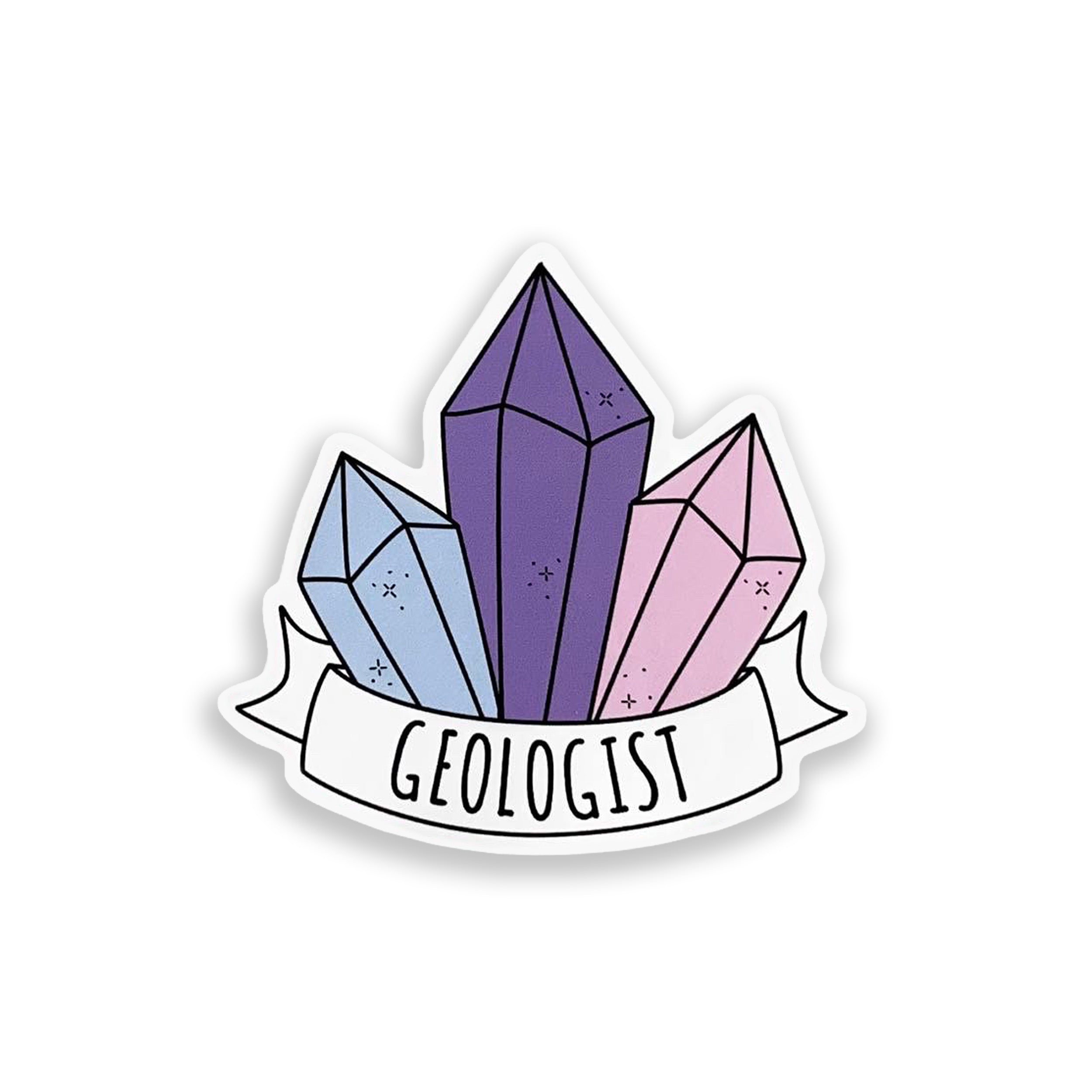Sticker with crystals and 'GEOLOGIST' text on a white background