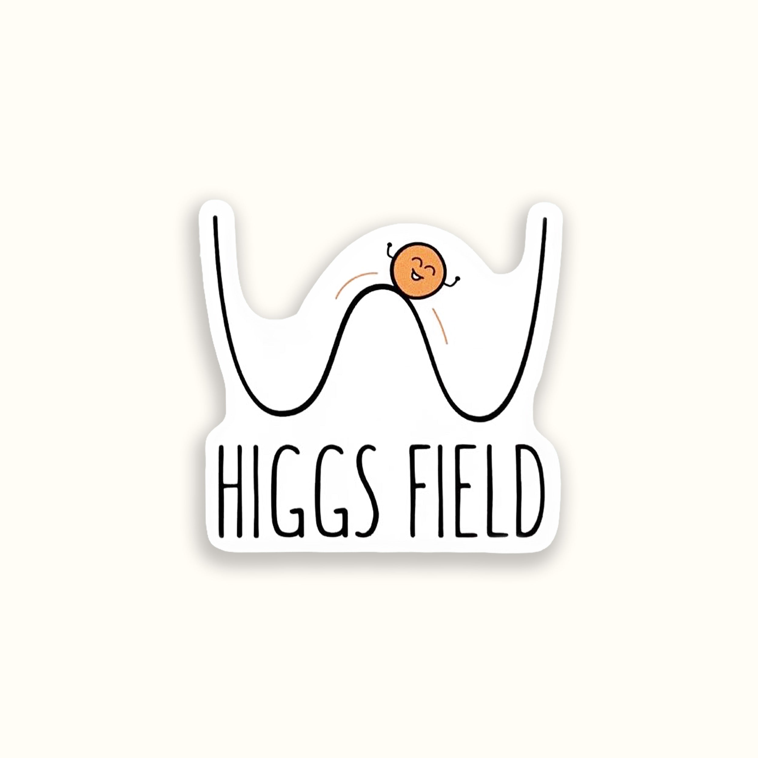 Higgs field colourful vinyl sticker on a yellow background
