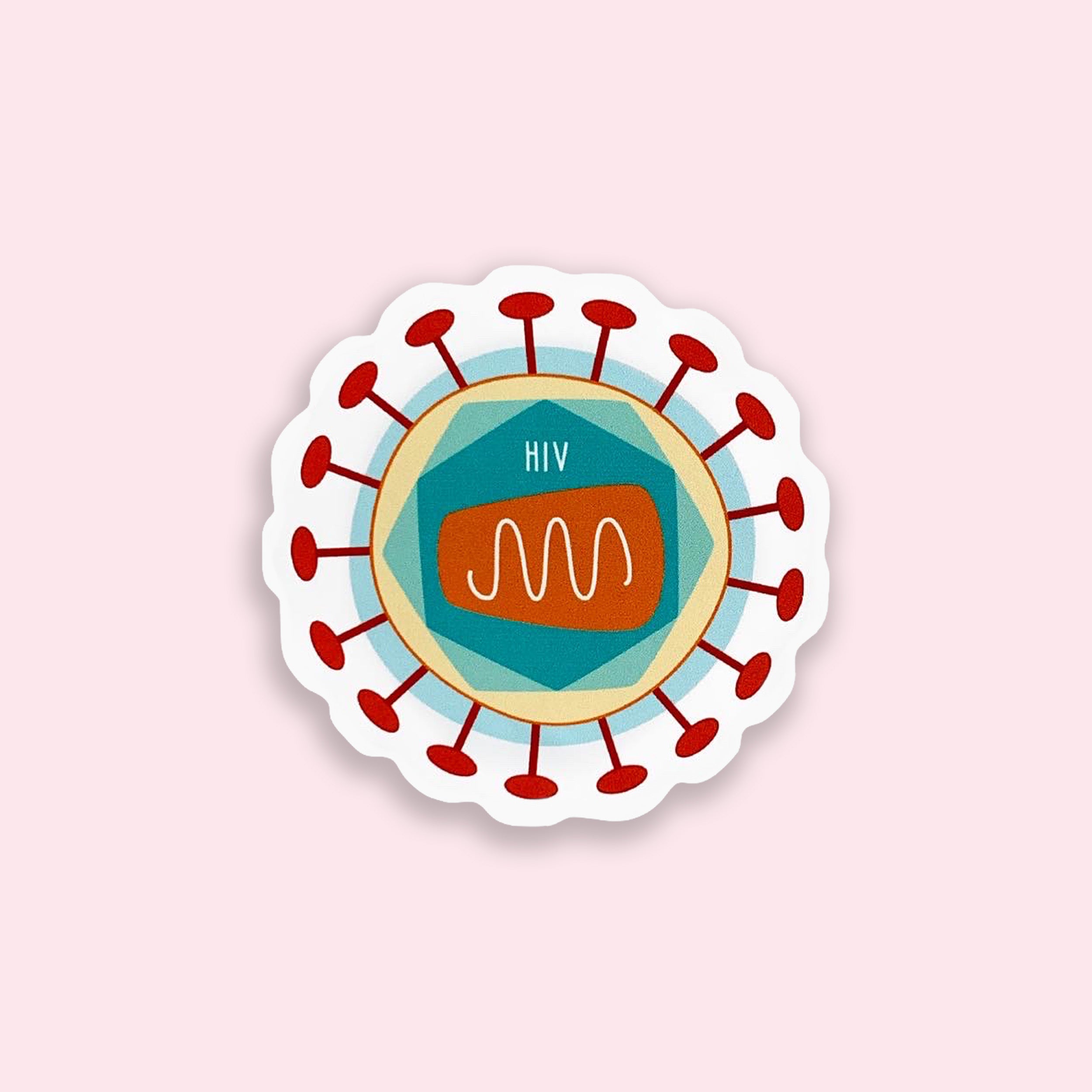 Illustration of an HIV virus on a pink background