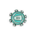 Pin with HIV virus design on a white background