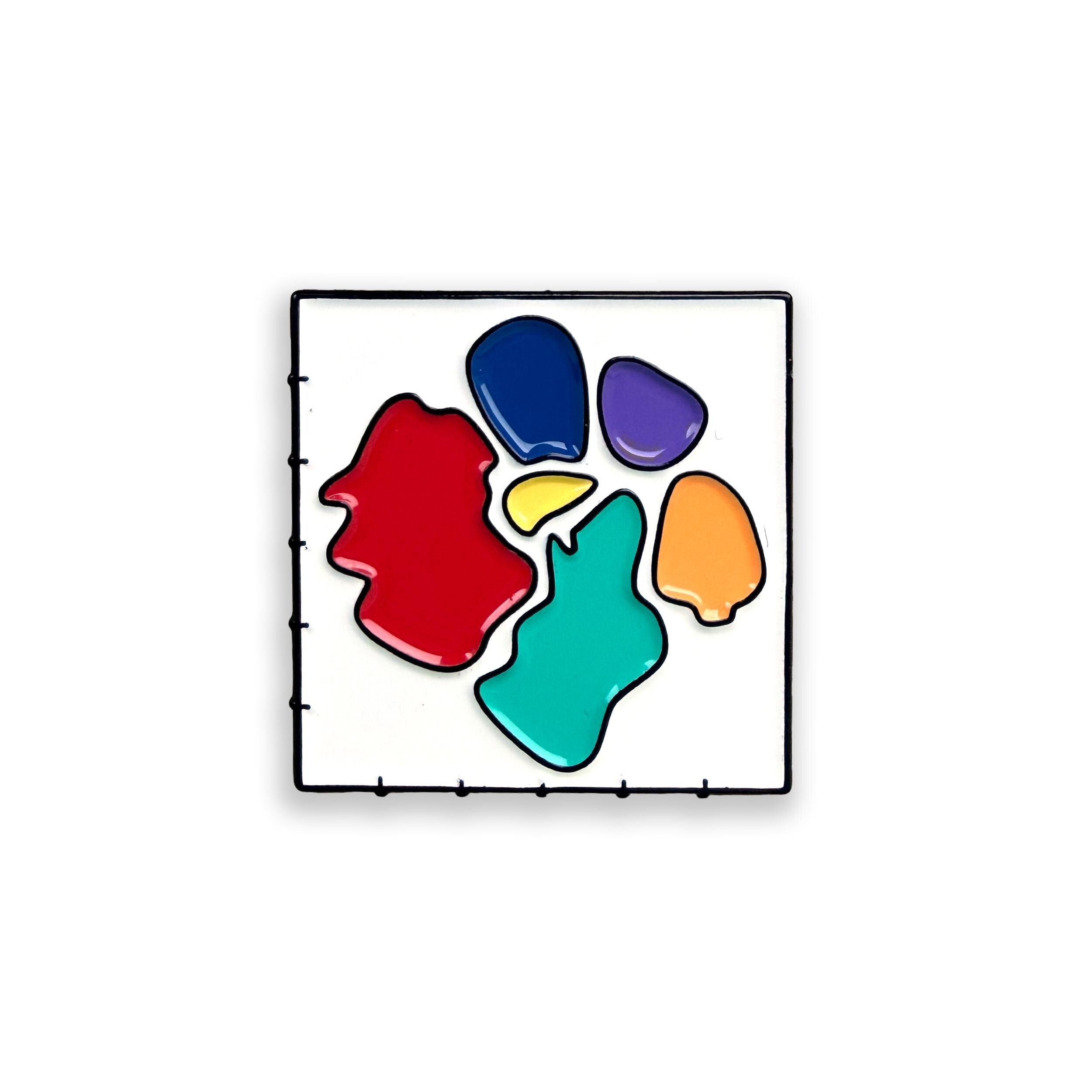 t-SNE data plot colourful enamel pin badge on white background