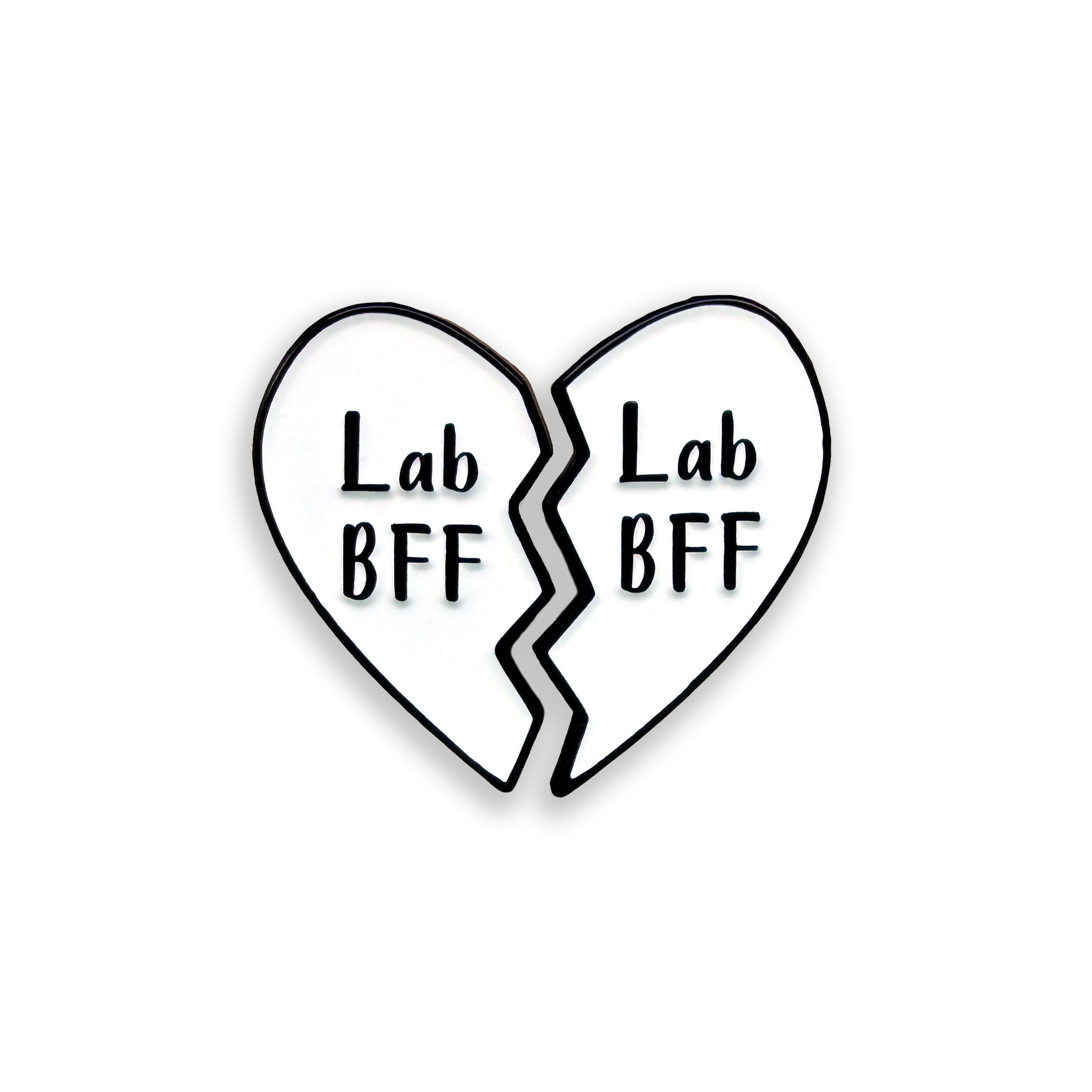 Broken heart shape with 'Lab BFF' text on a white background