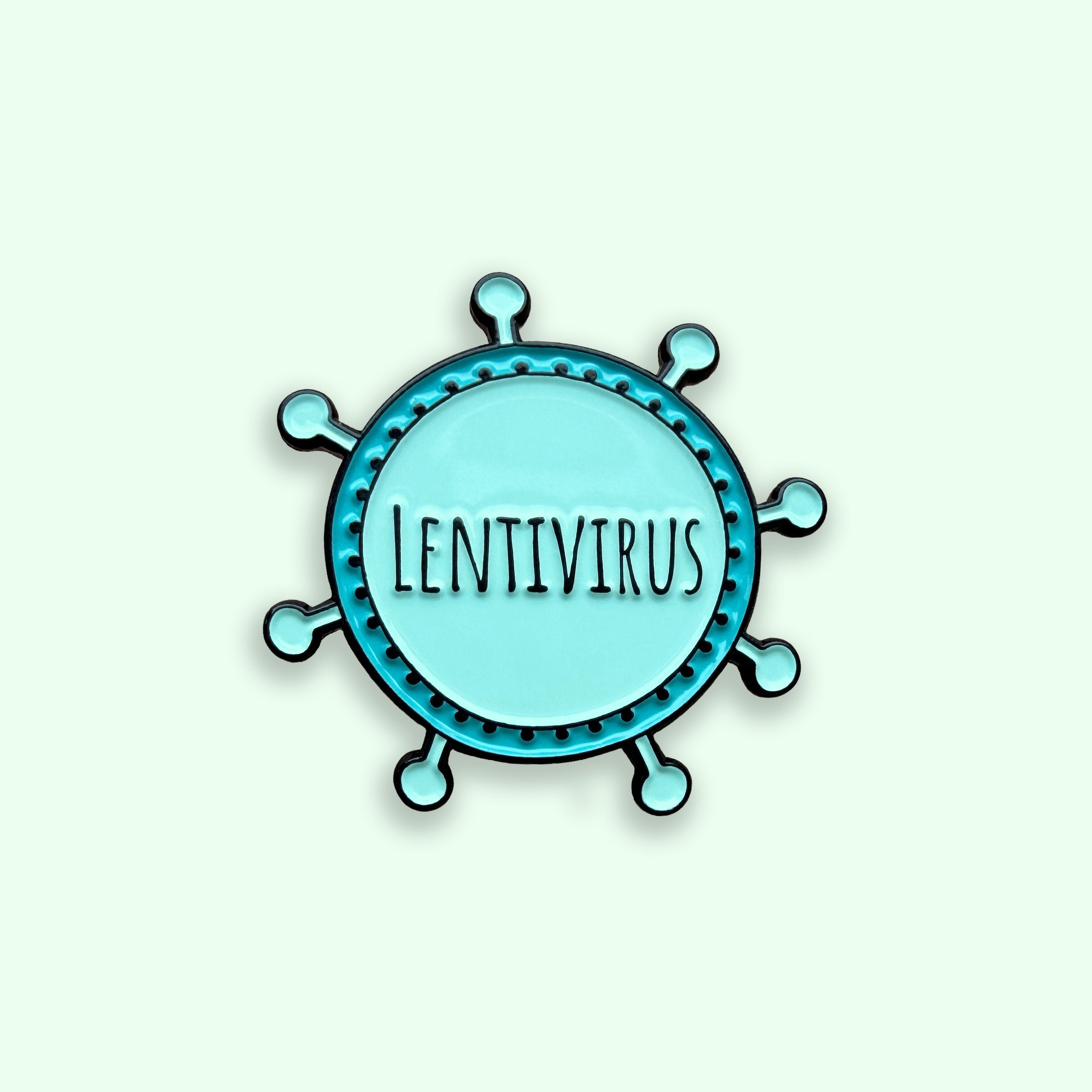 Illustration of a lentivirus with the word 'LENTIVIRUS' on a light blue background