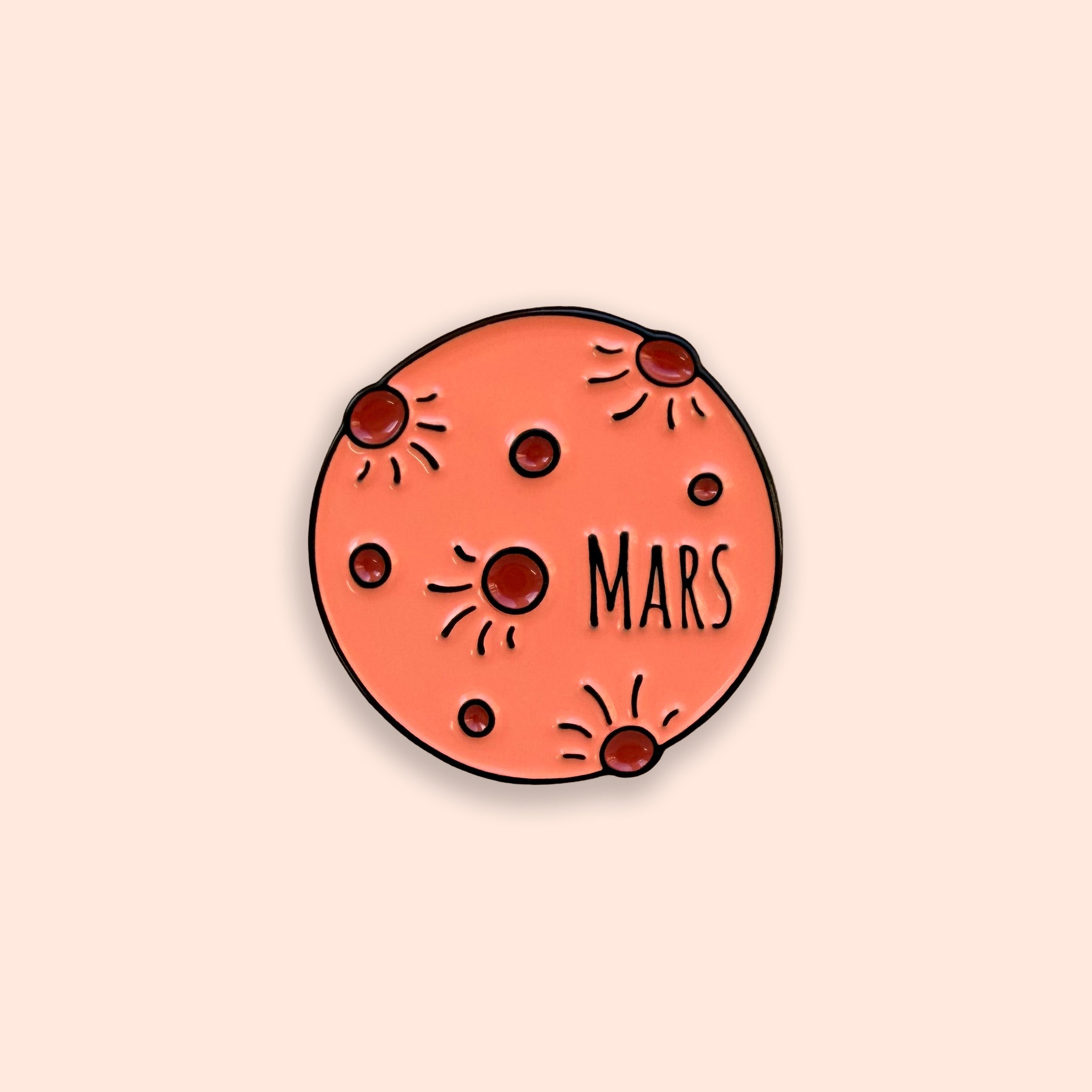 Mars orange enamel pin badge on orange background