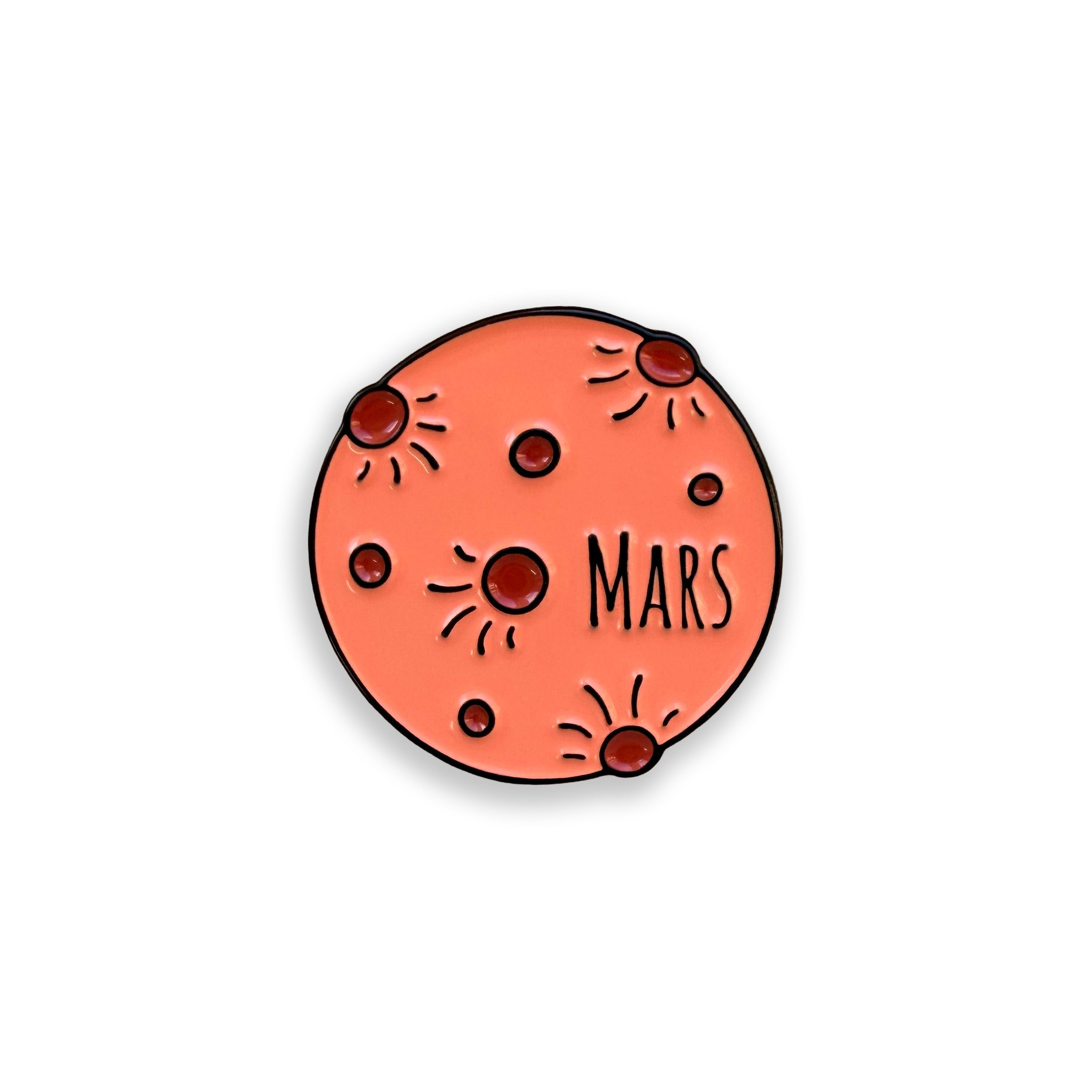 Mars orange enamel pin badge on white background