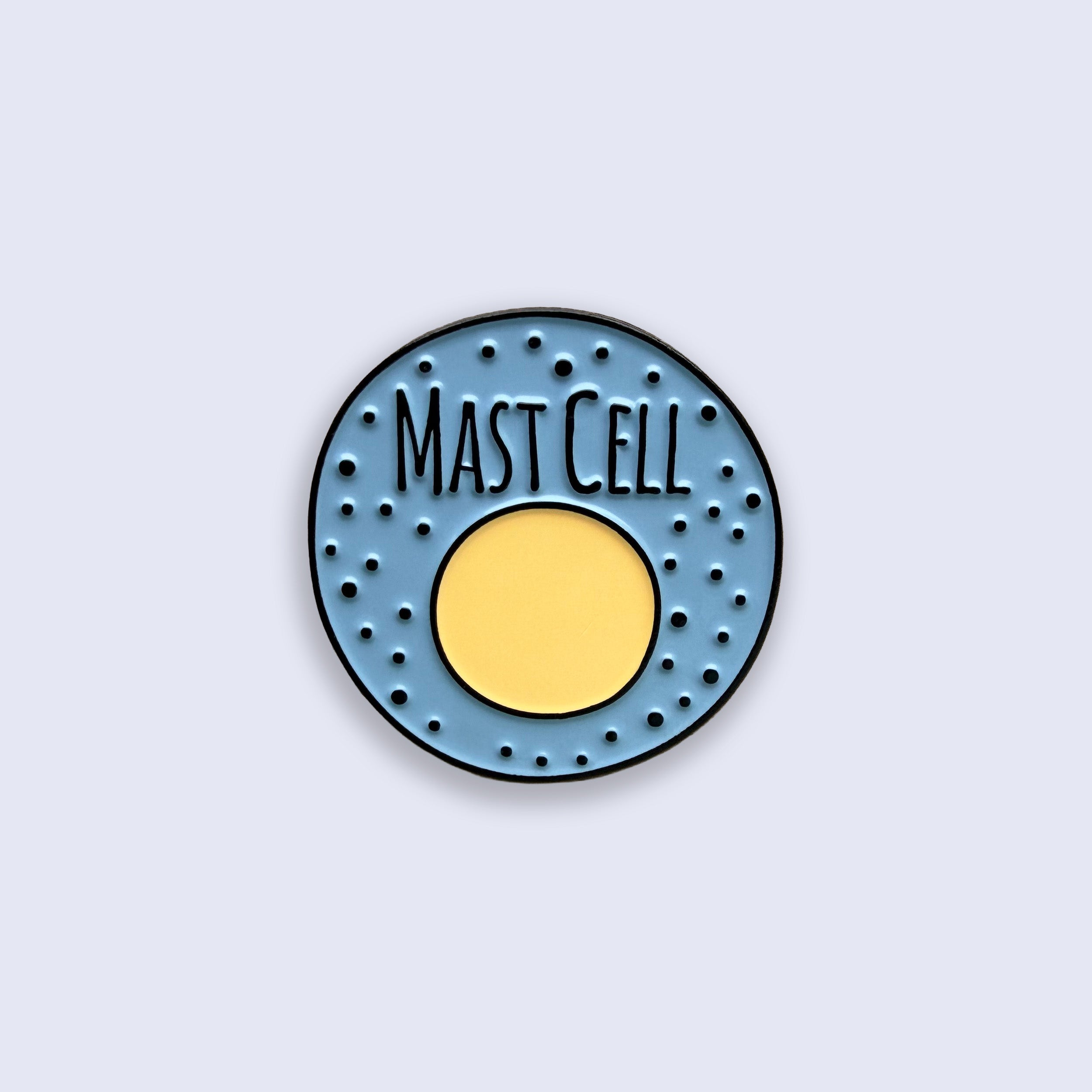 Circular badge with 'Mast Cell' text on a light blue background