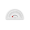 Protractor with 'Mathematics' and a heart symbol on a white background
