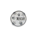Mercury grey enamel pin badge on white background