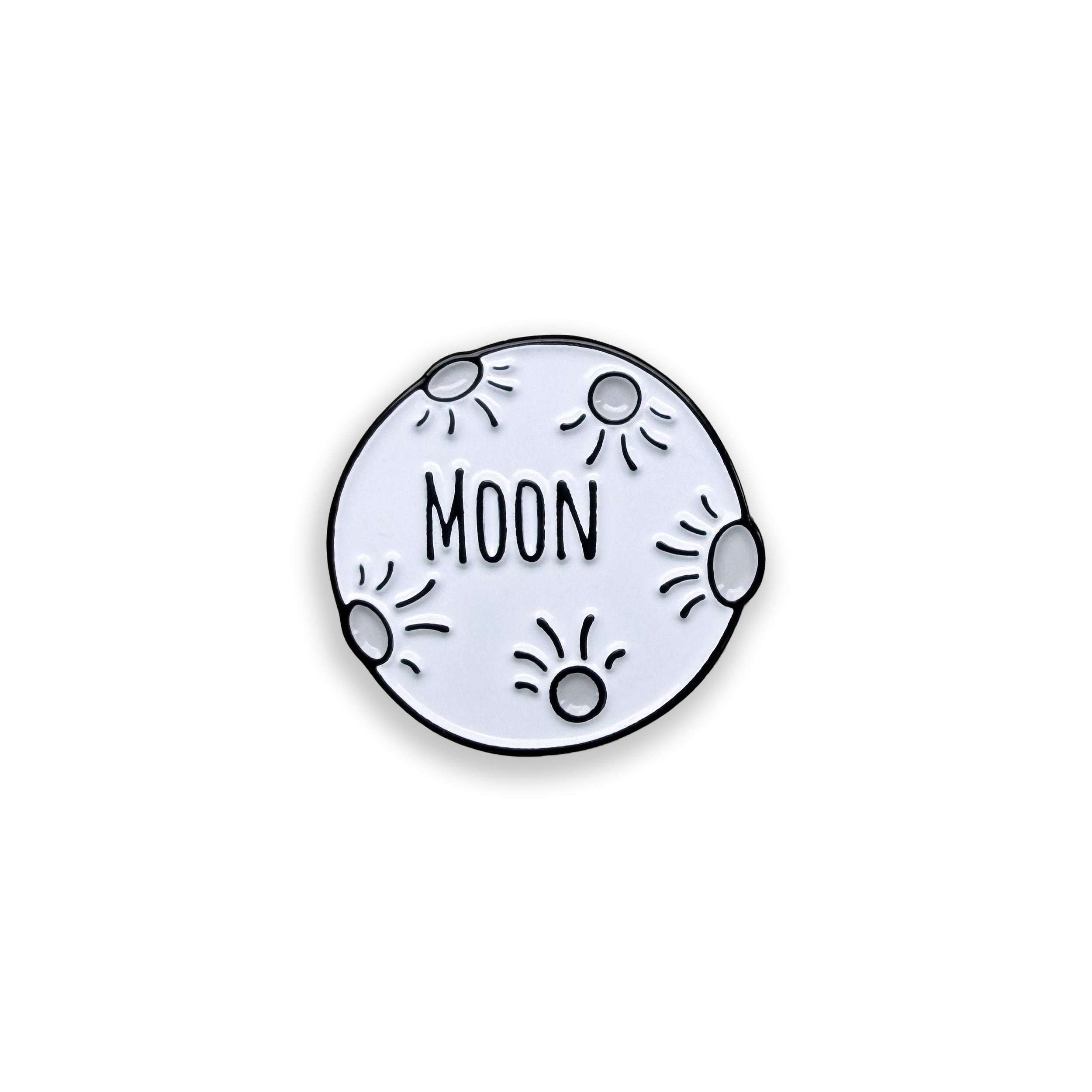 Moon white and grey enamel pin badge on white background