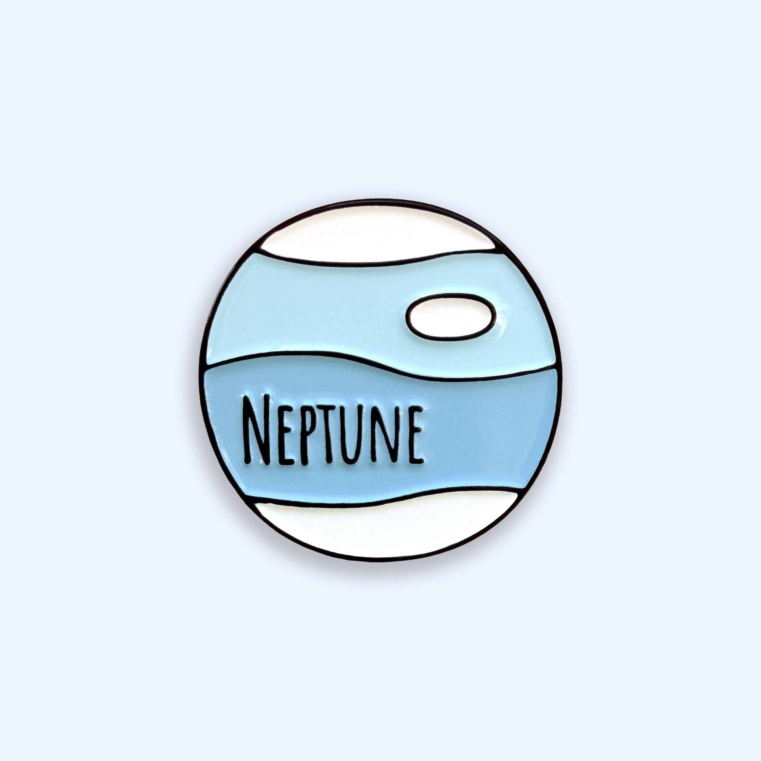 Neptune blue enamel pin badge on blue background