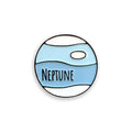 Neptune blue enamel pin badge on white background