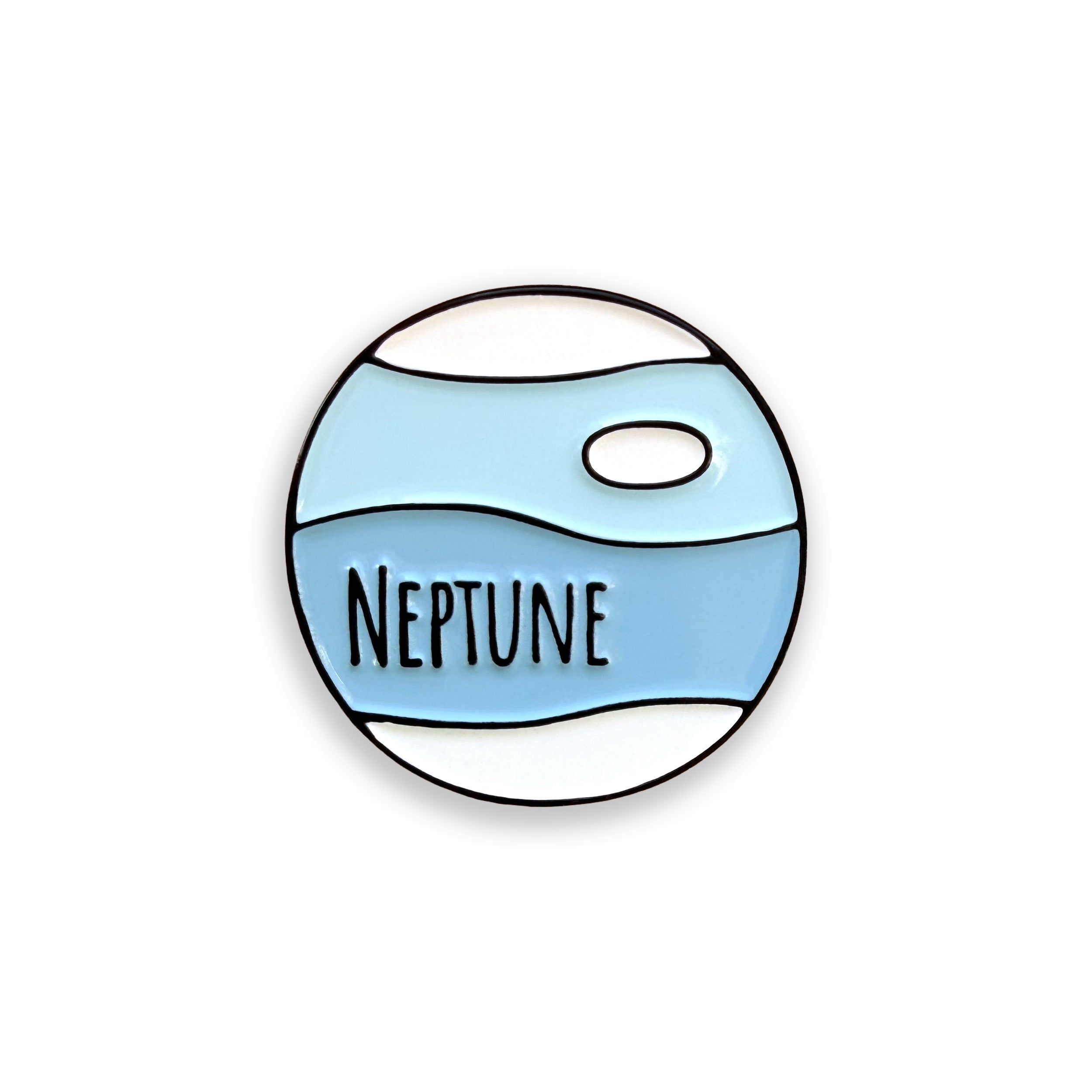 Neptune blue enamel pin badge on white background