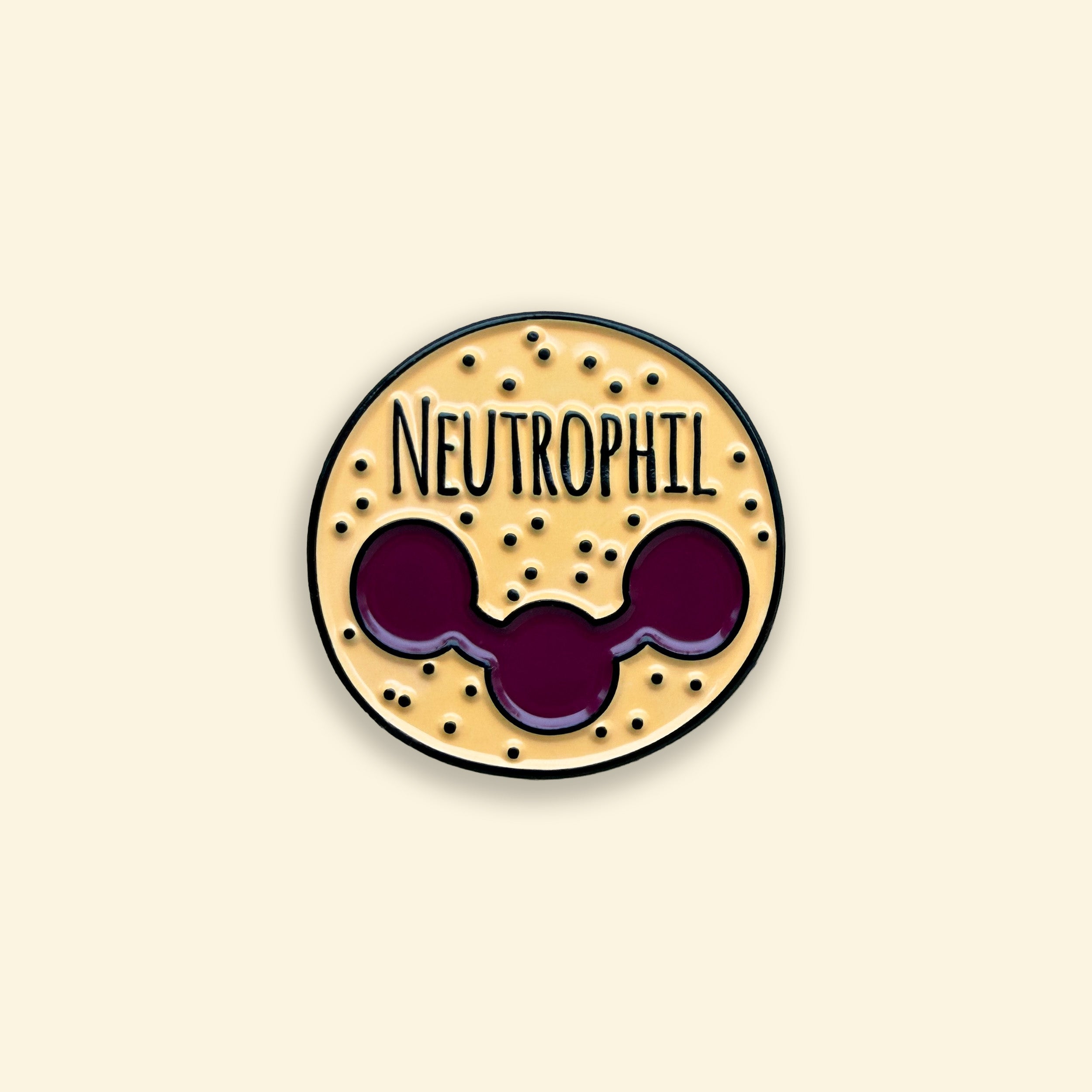 Circular badge with 'NEUTROPHIL' text and a stylized neutrophil shape on a beige background