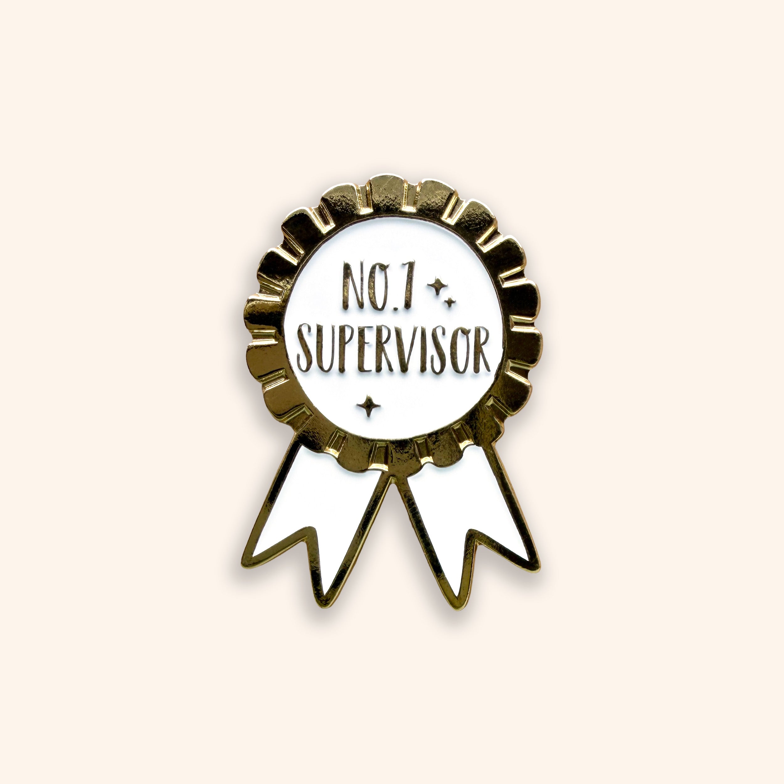 Gold and white badge with 'No. 1 Supervisor' text on an orange background
