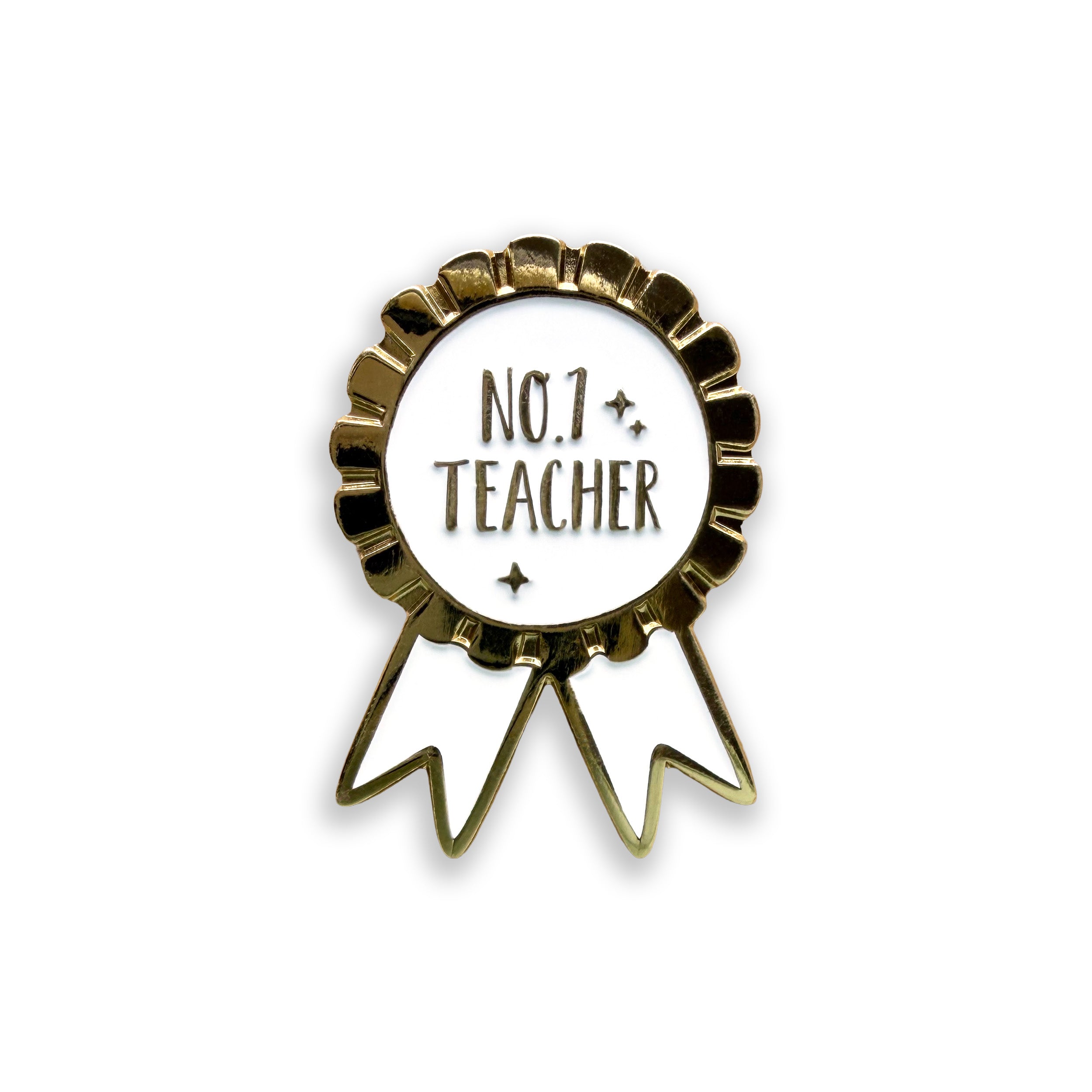 Pin with 'No. 1 Teacher' text on a white background