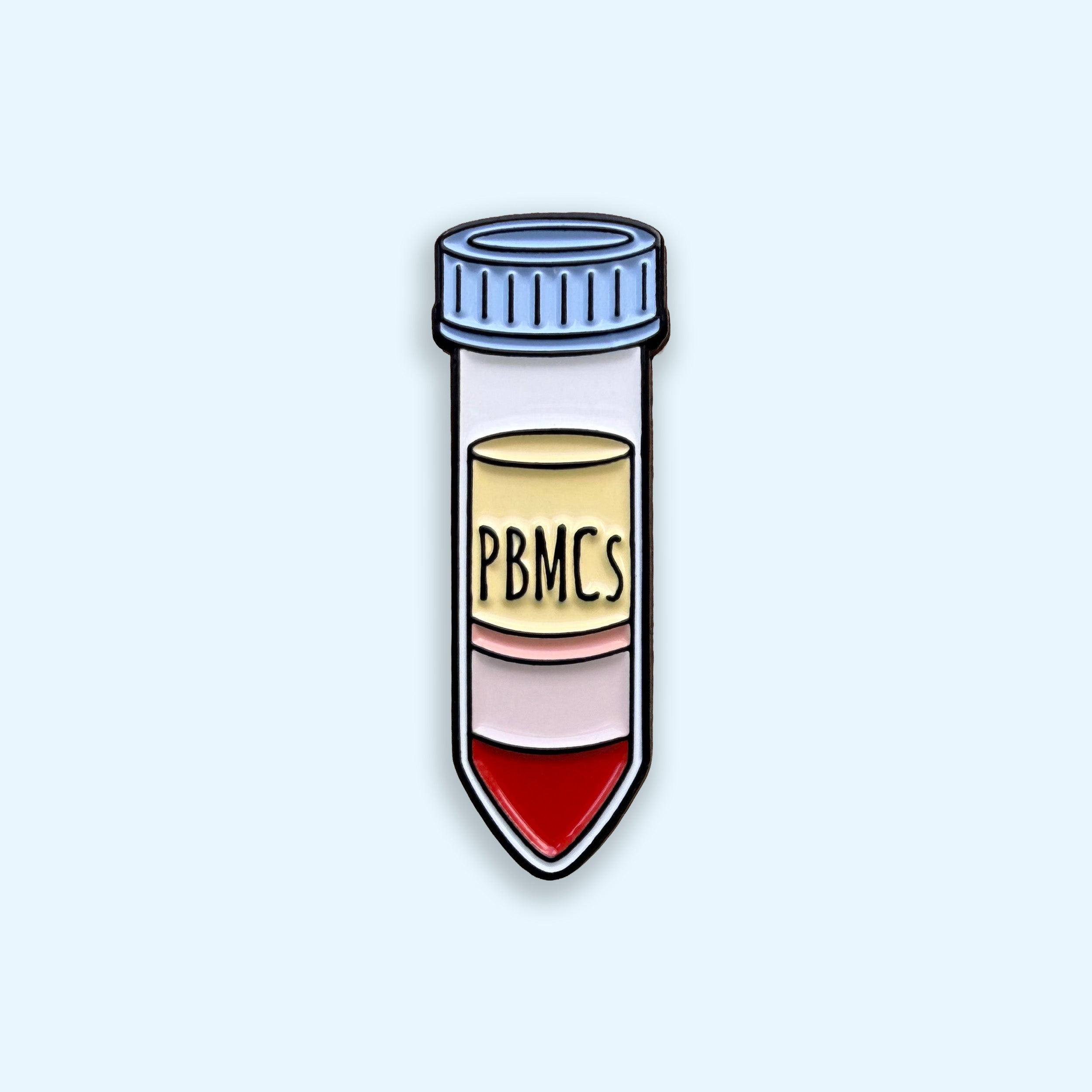 Test tube with 'PBMCs' label on a light blue background