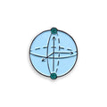 Qubit Bloch sphere blue enamel pin badge on white background