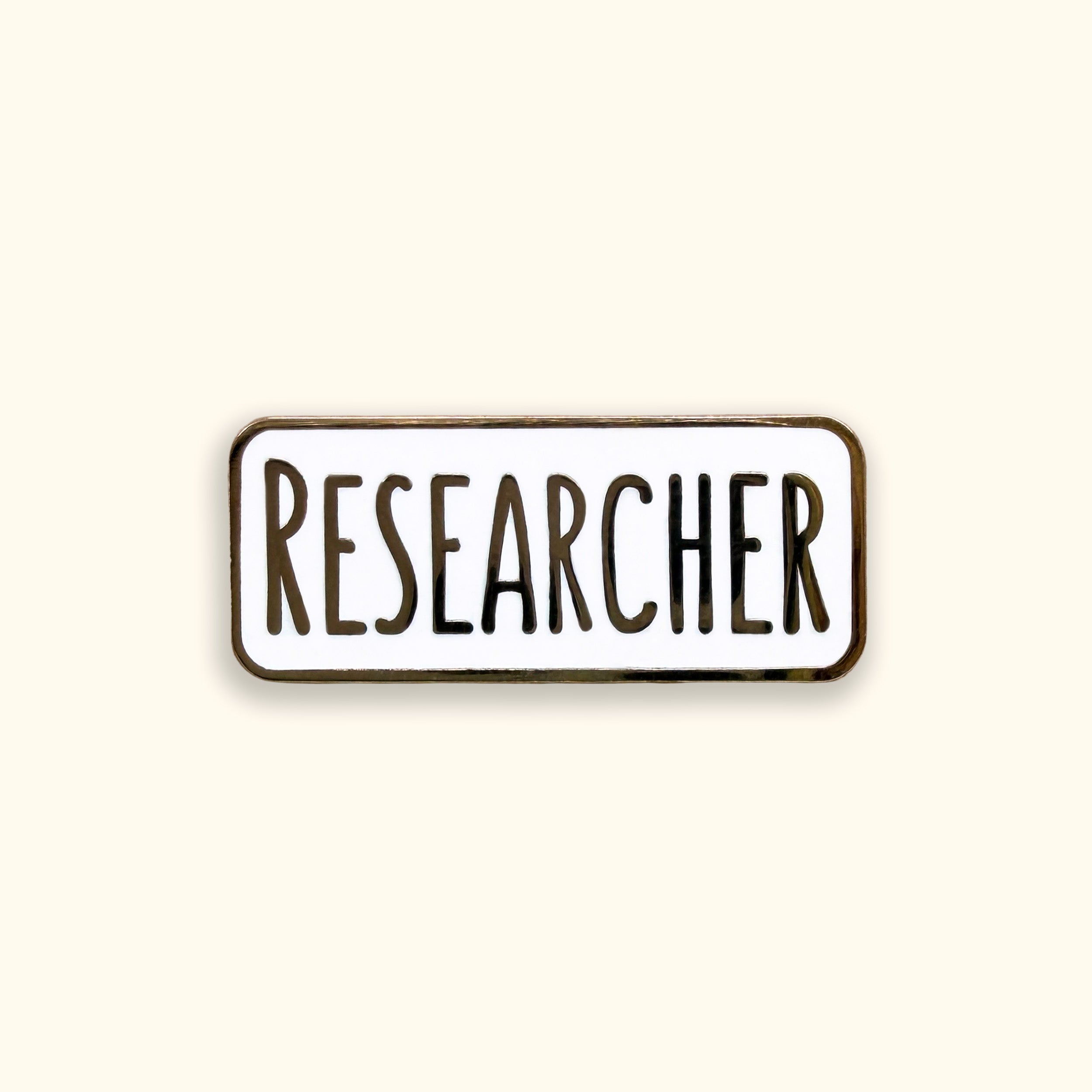 Researcher enamel pin badge on yellow background
