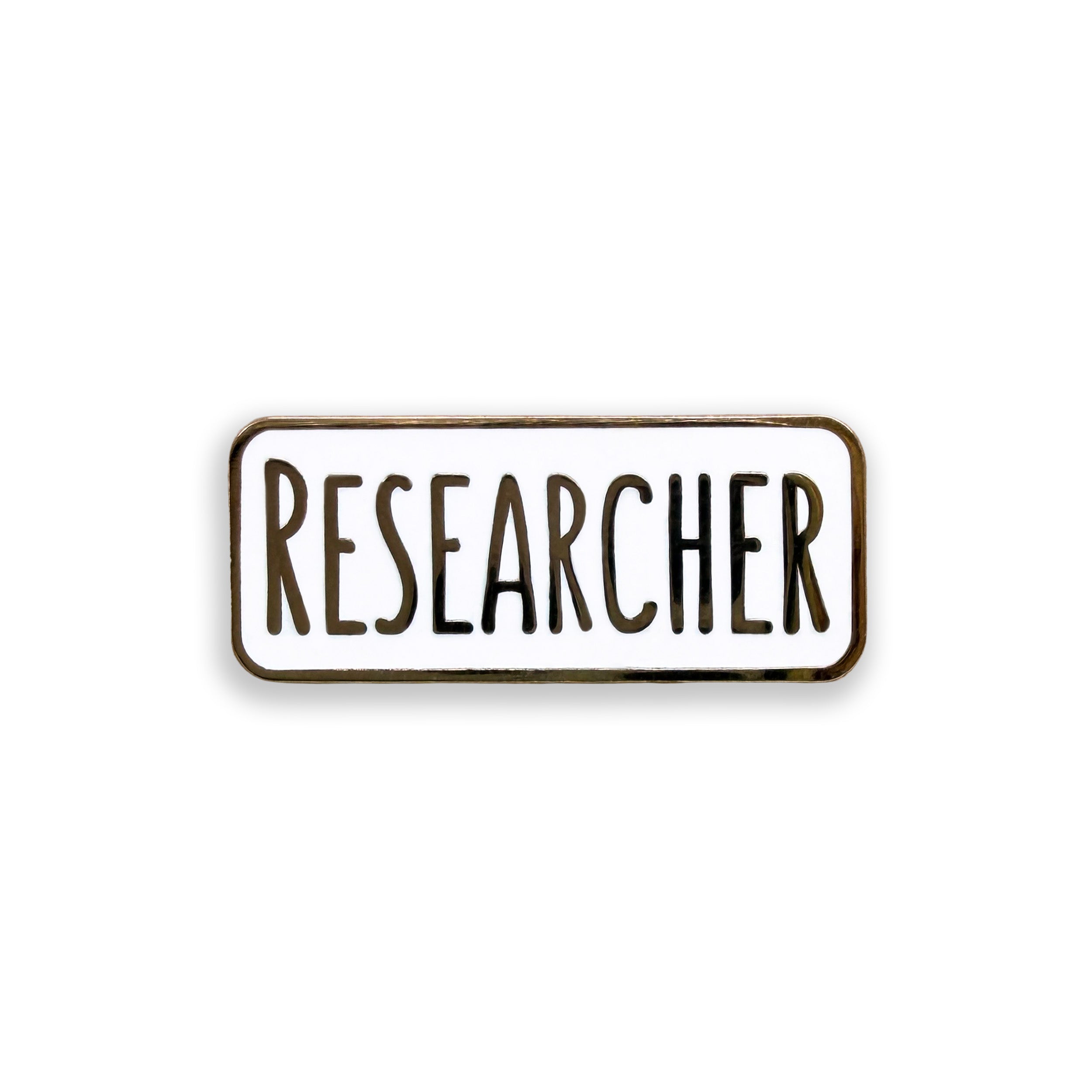 Researcher enamel pin badge on white background