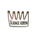 Crown-shaped badge with 'Science Queen' text on a white background