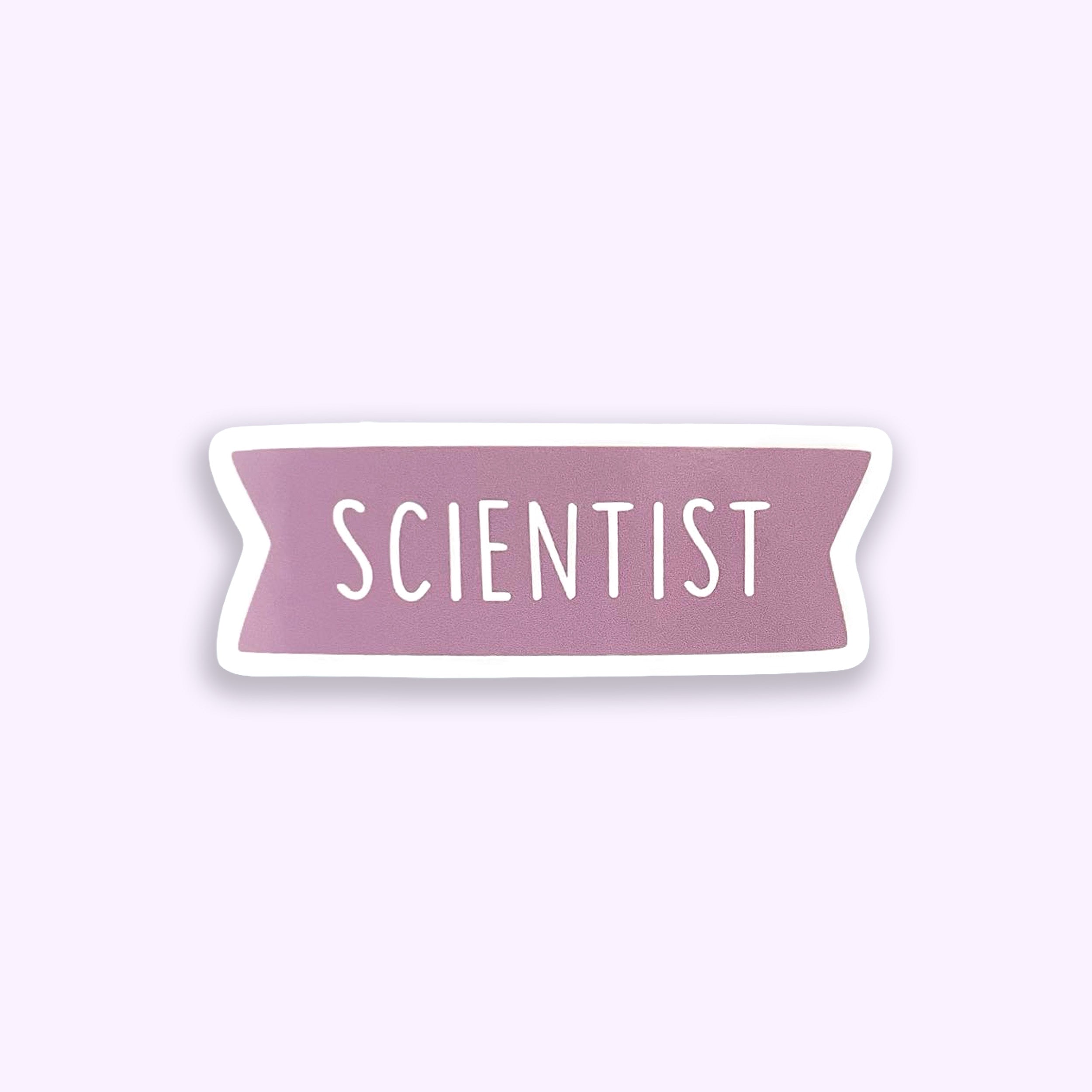Scientist colourful vinyl sticker on purple background