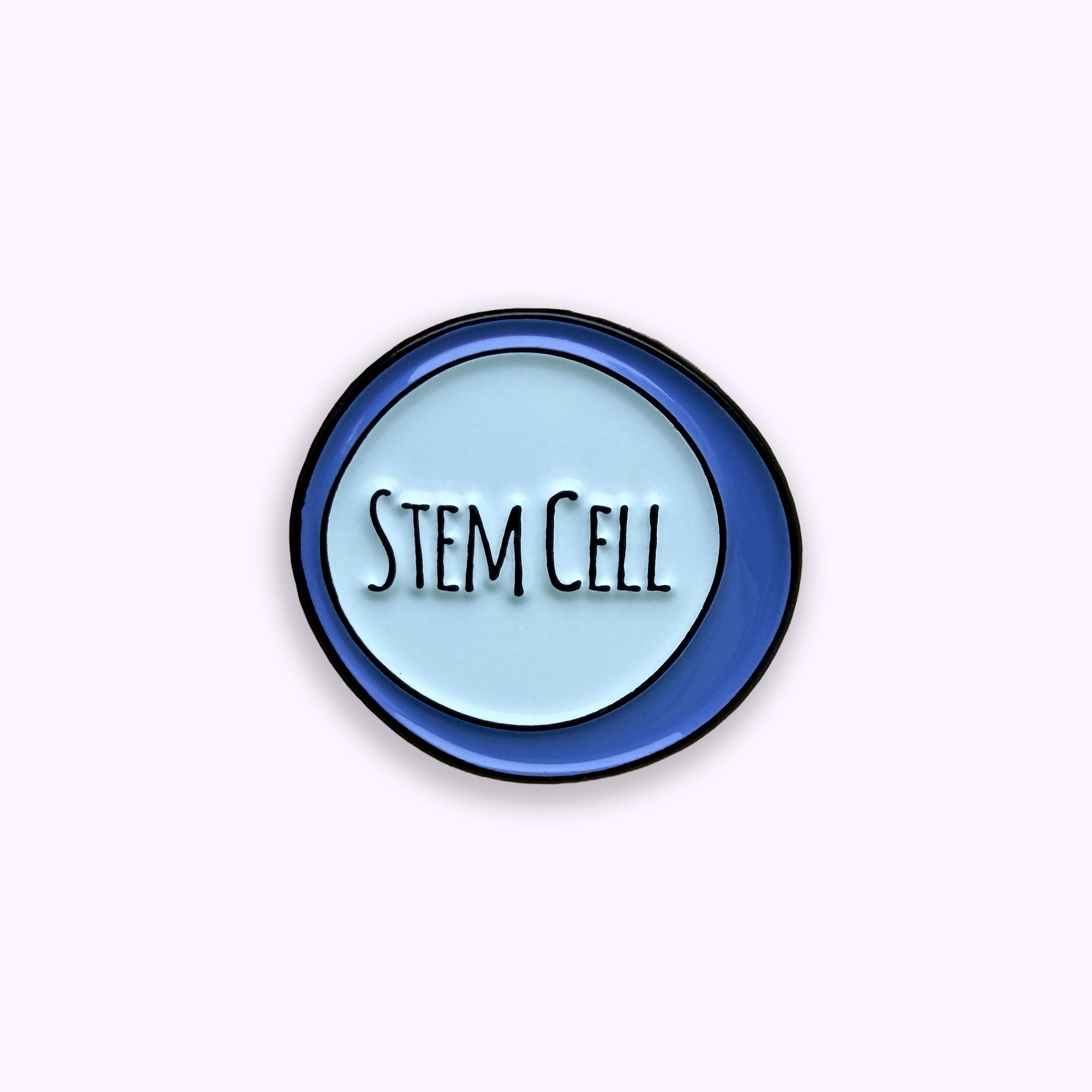Stem cell purple and blue enamel pin badge on purple background
