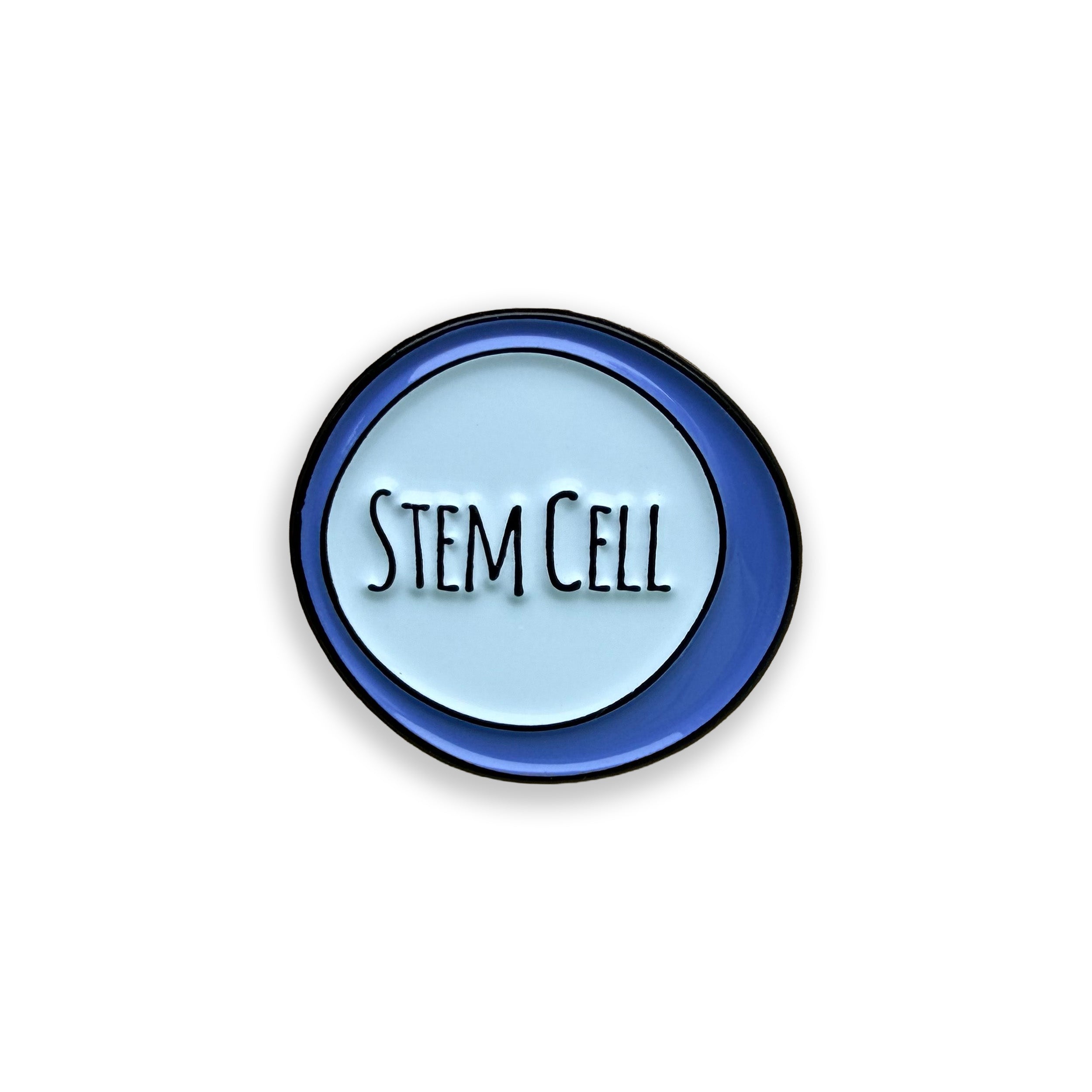 Stem cell purple and blue enamel pin badge on white background
